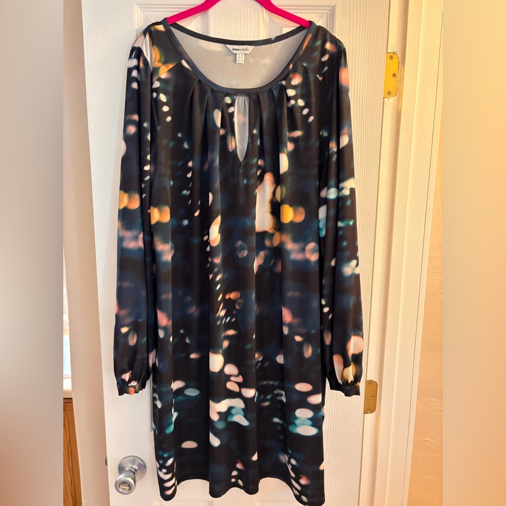 Anna Scholz Black and Blue Abstract Print Long Sleeve Dress